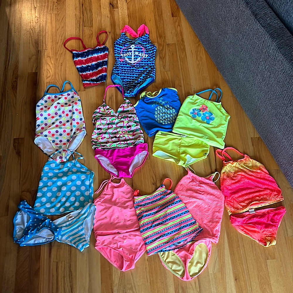 12 various size youth medium(7-8) bathing suits